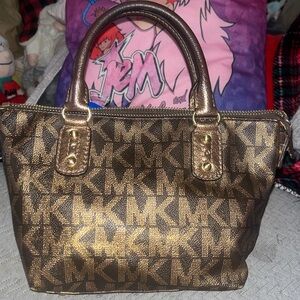 Michael Kors Monogram Satchel brown and bronze
